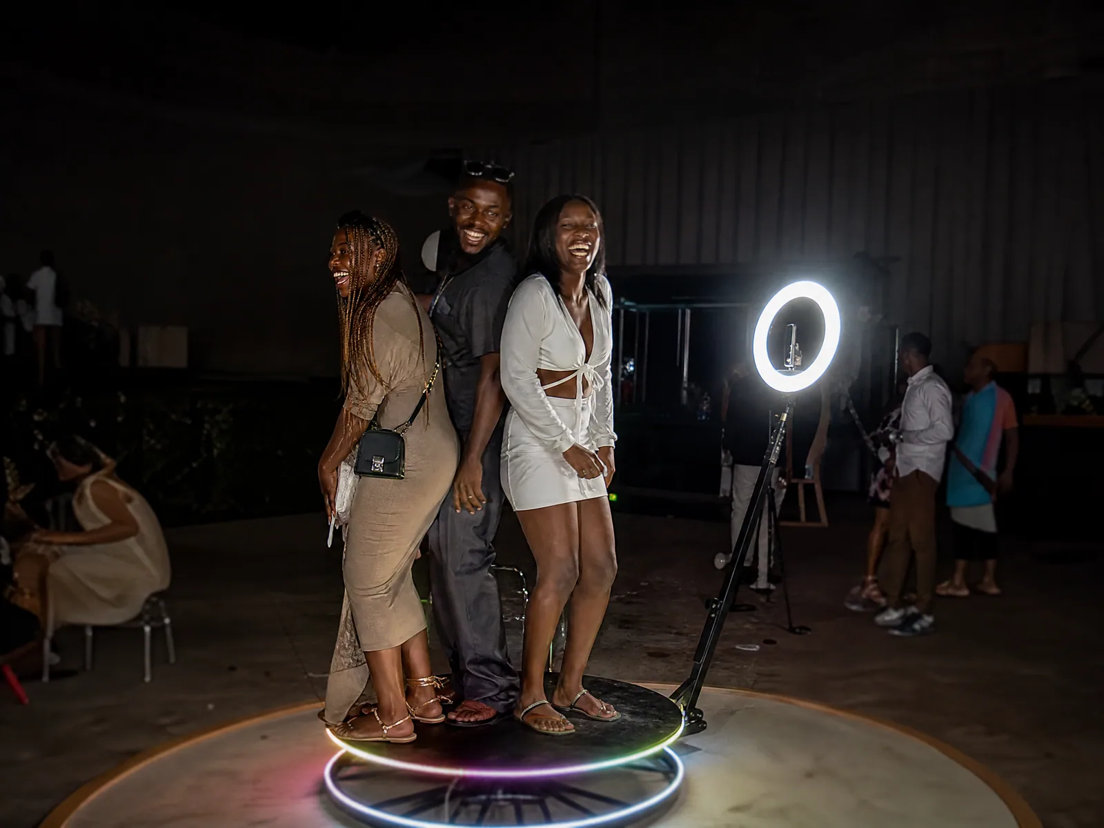 Power-Backed 360 Booth with guests in Freetown